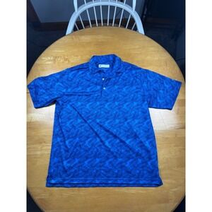 Donald Ross Mens Golf Polo Shirt Blue Palm Leaf Floral Print Brookside 1927 Larg